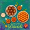 Burning diya with assorted sweet and snack on Happy Diwali Holiday background for light festival of India