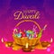 Burning diya and firecracker on Happy Diwali Holiday background for light festival of India