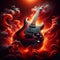 Burning Electric Guitar, Idea. Rock and roll flames. Guitar on fire