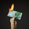 Burning euro banknote