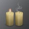 Burning and an extinct candle on dark background, vector eps 10 illustration