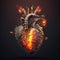 Burning fiery heart-motor, steampunk style symbol of love and passion