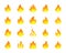 Burning fire icons set, flame bonfire sign, fiery hell, glow sign
