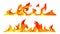 Burning flames, fire or explosion icons vector