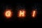 Burning font g, h, i, fire word text with flame and smoke on black background, concept of fire heat alphabet decoration