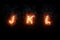 Burning font j, k, l, fire word text with flame and smoke on black background, concept of fire heat alphabet decoration