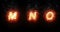 Burning font m, n, o, fire word text with flame and smoke on black background, concept of fire heat alphabet decoration