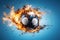 burning football soccer ball on fire is flying on blue isolated background. Sport burn element concept