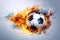 burning football soccer ball on fire is flying on white isolated background. Sport burn element concept