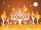 Burning forest trees in fire flames - natural disaster concept