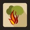 Burning forest trees icon, flat style