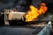 Burning gas flame tank truck road accident