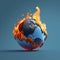 Burning globe of Earth. Global warming concept created with Ai generative technology