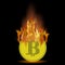 Burning Gold Bitcoin Icon on Black Background