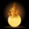 Burning Gold Medal Icon with Fire Flame