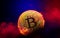 Burning golden bitcoin coin