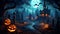 Burning halloween pumpkin head at night on dark background halloween dark festive background