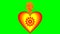 Burning heart on green screen. Animation of love symbol in cheerful vivid colors red and yellow. Beautiful Valentines
