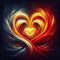 Burning heart. Twin flame logo. Esoteric concept of spiritual love. Illustration on black background for web sites, wallpapers and
