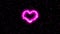 Burning hot heart in black space among slowly moving pink particles