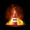 Burning hot sauce. Realistic spicy ketchup banner. Flaming condiment bottle. Chili food dressing advertising poster