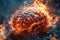 burning human brain on fire with smoke on dark background