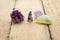 Burning incense cone with amethyst and pale green crystals with