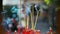 Burning incense sticks with smoke at Chinese traditional shrine