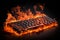Burning keyboard on black background. Burnout syndrome, deadline, burnout at work. Computer keyboard on fire as a symbol of stress