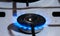 Burning  kitchen gas stove with blue flames