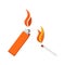 Burning Lighter and Match Icon Vector Illustration