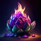 Burning lotus flower on a black background. Vector illustration. AI generated