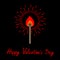 Burning love match with red and orange fire light shining sunlight effect. Flat design style. Happy Valentines day