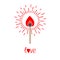 Burning love match with red and orange fire light shining sunlight effect. Isolated Flat design style.