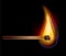 Burning match on a black background