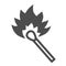 Burning match line icon, picnic concept, matchstick with flame sign on white background, Burning match for bonfire icon