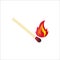 Burning matchstick icon isolated on white background