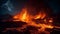 Burning mountain erupts, glowing inferno lights up dark night generated by AI