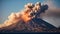 Burning mountain erupts, smoke fills sky, nature destructive beauty generated by AI