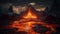 Burning mountain peak explodes, nature fiery adventure in dusk generated by AI