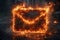 A burning postal envelope on a black background. Illustration