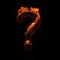 burning question mark symbol on black background