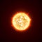 Burning realistic 3D sun, flashes, glare, flare, sparks, flames, heat and fire rays. Orange, hot, cosmic red planet on a