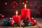 a burning red candle, its flame dancing with a warm and inviting glow, casting a festive ambiance.
