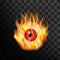 Burning red eye, inflammation of eyeball, fire and flames, dryness and burning