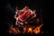 Burning rose flower on black background with copy space. Valentine\\\'s Day concept. Generative AI