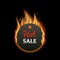 Burning round clothing label tag with words Hot sale.