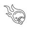 Burning rugby player`s helmet linear icon