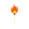 Burning safety match icon. Colored match with flame. Vector