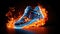 Burning shoes. Sneakers or gym shoes on fire. burnout from physical exertion, training